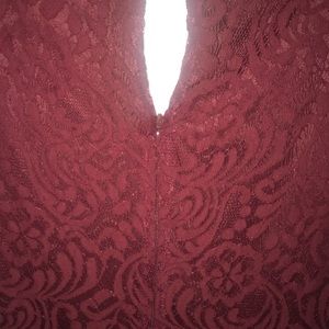 Burgundy lace dress.